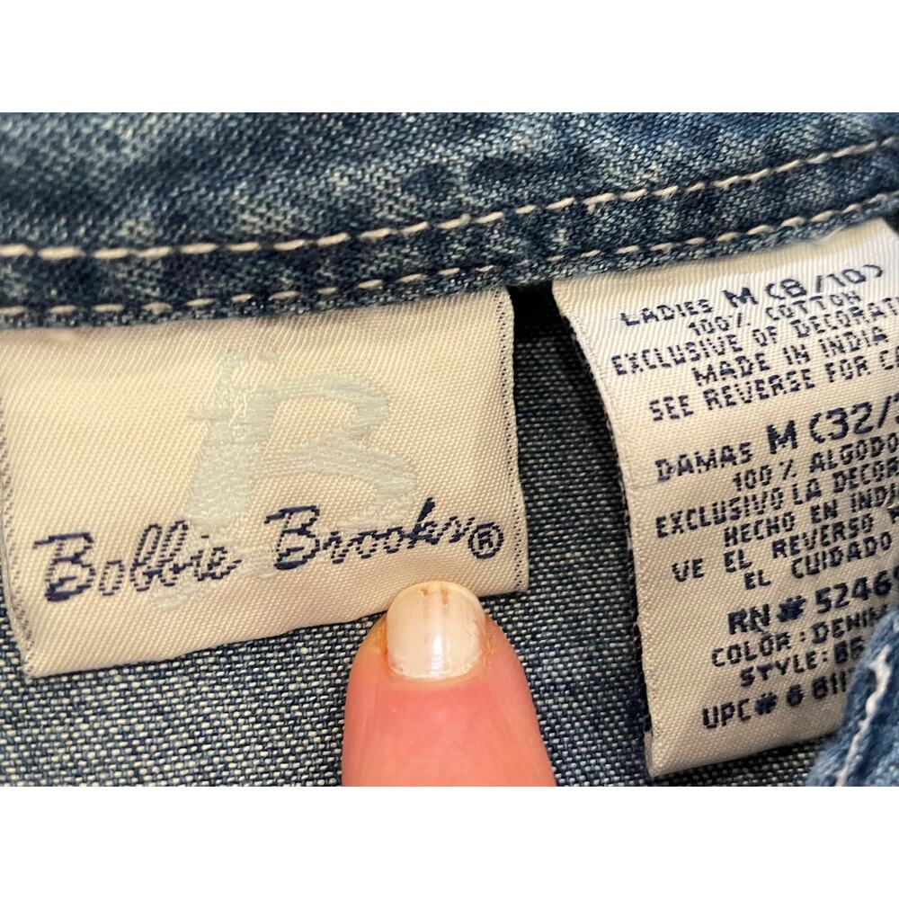 VTG Bobbie Brooks Denim Button Down Short Sleeve Shirt Embroidered Sailboats, M - Picture 5 of 10
